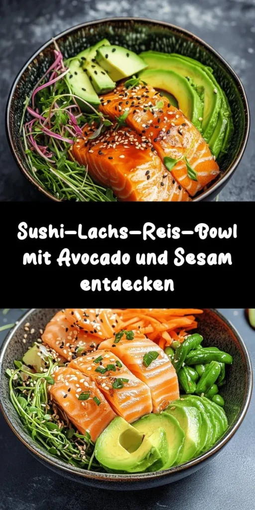 Entdecke die köstliche Lachs-Reis-Bowl mit Avocado und Sesam, ein gesundes und einfaches Rezept, das in nur 40 Minuten zubereitet ist. Mit zartem, mariniertem Lachs, frischer Avocado, knackigem Gemüse und aromatischen Gewürzen bietet diese Bowl eine perfekte Balance aus Geschmack und Nährstoffen. Ideal für ein leichtes Mittagessen oder Dinner, und eignet sich hervorragend für Meal Prepping. Lass dich inspirieren und genieße jeden Bissen!