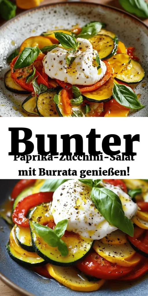 Erfrischender Sommer-Salat mit gerösteten Paprika und Zucchini, perfekt für warme Tage! Röste die bunten Paprika, brate die Zucchini und kombiniere alles mit einer leckeren Vinaigrette. Zerreiße Burrata darüber und garniere mit frischem Basilikum für das gewisse Extra. Dieses Rezept ist nicht nur einfach zuzubereiten, sondern auch ideal für gesellige Grillabende oder als leichtes Mittagessen. Hol dir jetzt den perfekten Sommergeschmack!