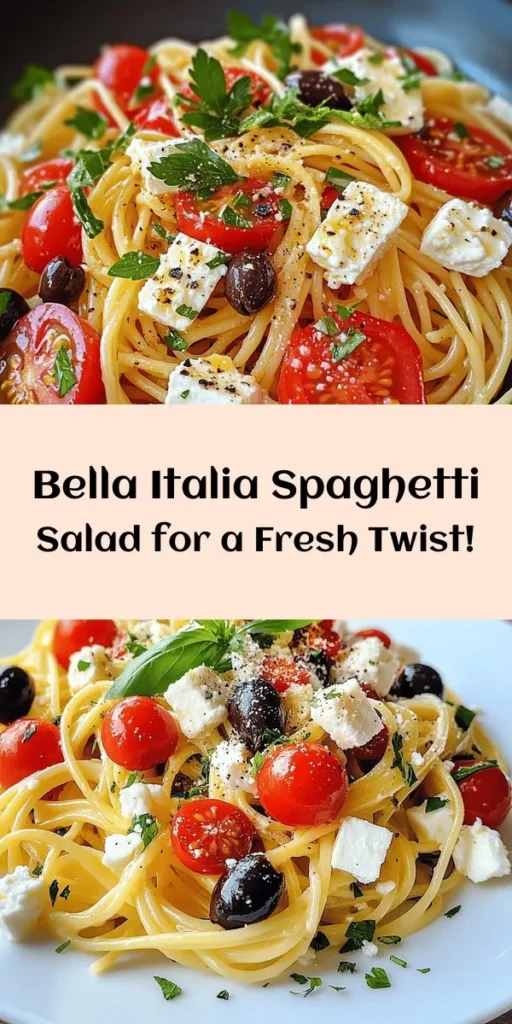 Genießen Sie den Geschmack Italiens mit diesem leckeren Spaghetti-Salat à la Bella Italia! Perfekt für warme Tage oder als Beilage zu Ihrem Lieblingsgericht. Dieser bunte Salat kombiniert al dente Spaghetti mit frischen Cherrytomaten, Gurken, Feta, Oliven und Rucola. Ein einfaches Dressing aus Olivenöl und Balsamico peppt das Ganze auf. Schnell zubereitet und ideal für 4 Portionen. Holen Sie sich das mediterrane Flair auf den Tisch!