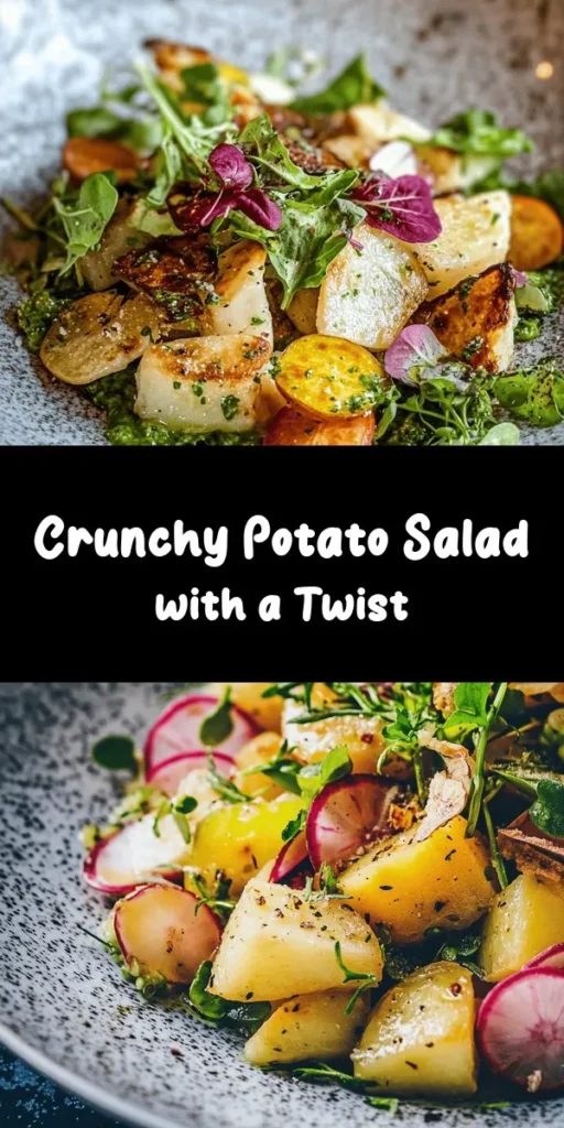Entdecke den knusprigen Kartoffelsalat mit einem besonderen Twist! Dieser Salat vereint festkochende Kartoffeln, würzigen Speck, frische Radieschen, knackige Gurken und einen köstlichen Dressing aus Olivenöl, Apfelessig und Dijon-Senf. Ideal für Grillpartys oder als Beilage. Lass die Aromen im Kühlschrank kurz ziehen, bevor du ihn servierst, und genieße die knackige Textur und den einzigartigen Geschmack. Perfekt für 4 Personen!