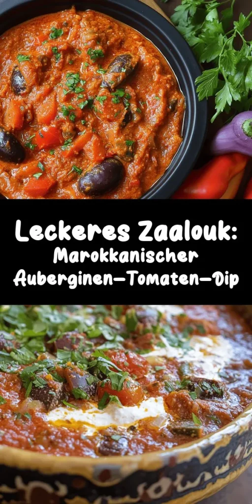 Entdecken Sie die Aromen Marokkos mit diesem köstlichen Zaalouk, einem Auberginen-Tomaten-Dip, der perfekt für jede Gelegenheit ist. Die Kombination aus gerösteten Auberginen, frischen Tomaten, Gewürzen und einem Spritzer Zitronensaft bringt einen Geschmack, der begeistert. einfach zuzubereiten und ideal als Vorspeise oder Beilage zu gegrilltem Fleisch. Servieren Sie ihn warm, lauwarm oder kalt mit frisch gebackenem Pita-Brot. Genießen Sie das authentische Flair!