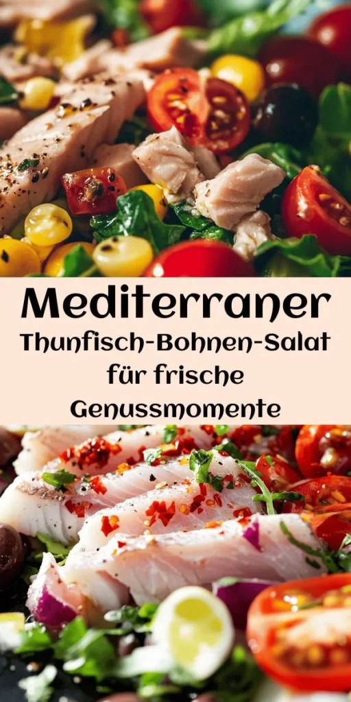 Genießen Sie den frischen Geschmack des Mittelmeers mit diesem köstlichen Thunfisch-Bohnen-Salat! Mit Dosen-Thunfisch, proteinreichen Kichererbsen und weißen Bohnen, glänzenden Cherrytomaten, knackiger Gurke und aromatischem Oregano ist dieser Salat nicht nur gesund, sondern auch schnell zubereitet. Perfekt für ein leichtes Mittagessen oder als Beilage. Lassen Sie die Aromen mindestens 15 Minuten ziehen und garnieren Sie mit frischem Basilikum. Holen Sie sich das Rezept und bringen Sie mediterranes Flair auf Ihren Tisch!