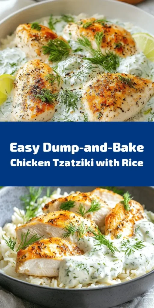Entdecken Sie dieses leckere Dump-and-Bake Chicken Tzatziki mit Reis, das ganz einfach zuzubereiten ist! In nur 15 Minuten Vorbereitung zaubern Sie ein köstliches Gericht aus saftigem Hähnchen, aromatischem Basmati-Reis und einem erfrischenden Tzatziki. Die Kombination aus frischem Joghurt, Gurke und Kräutern macht das Gericht perfekt für jeden Anlass. Ideal für ein schnelles Abendessen mit Familie oder Freunden - probieren Sie es aus!