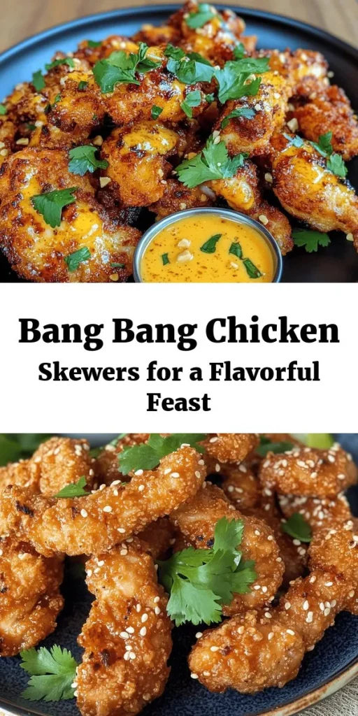 Erlebe den unwiderstehlichen Geschmack von Bang Bang Chicken Skewers! Diese köstlichen Hähnchenspieße sind einfach zuzubereiten und perfekt für Grillabende. Mariniere saftiges Hähnchen in einer würzigen Mischung aus Gewürzen und grille es bis zur perfekten Bräune. Serviere die knusprigen Spieße mit einer cremigen Erdnusssoße und frischem Koriander. Ein schnelles und leckeres Rezept, das deine Gäste begeistern wird!